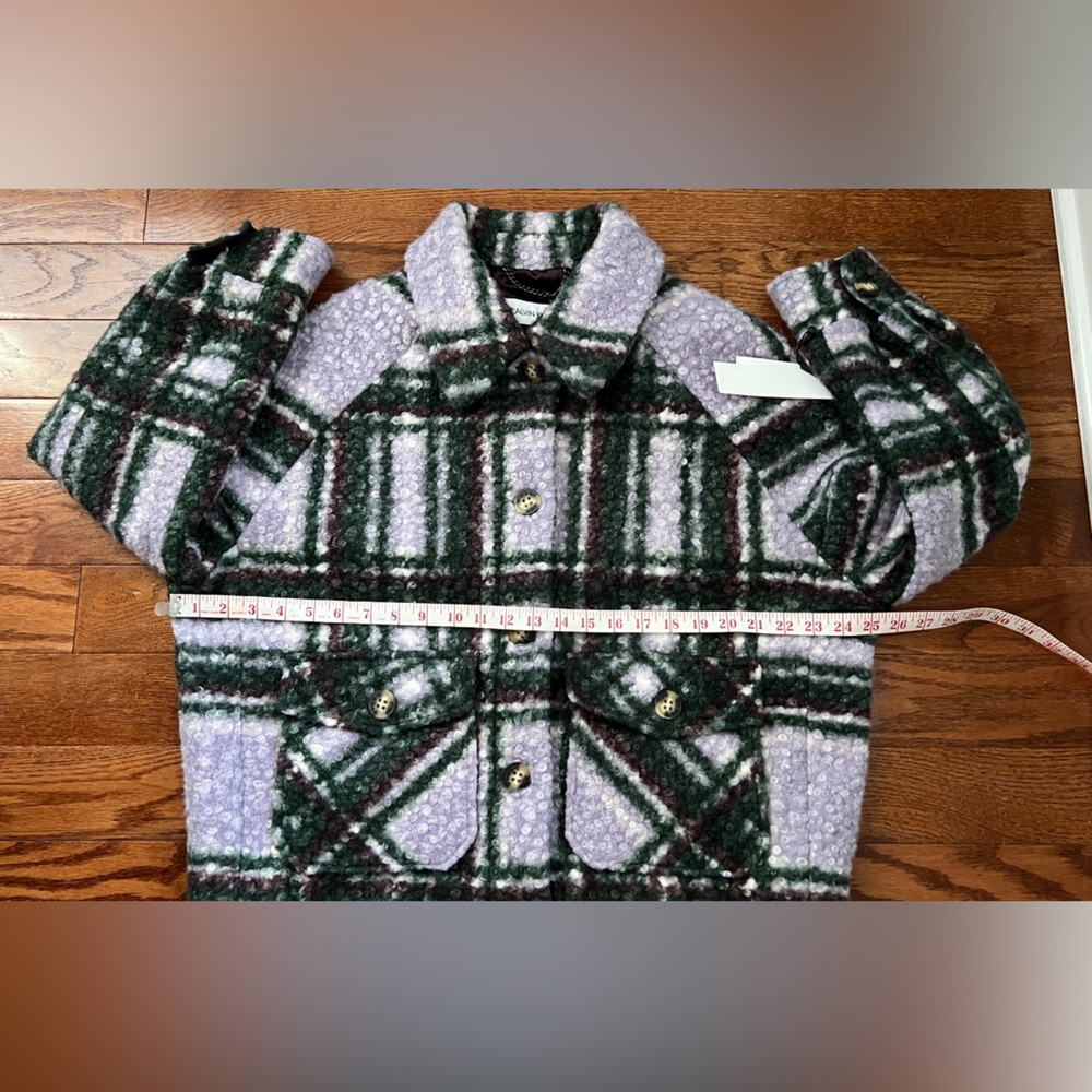 NWT- CALVIN KLEIN Women's Faux Sherpa Plaid Shirt Jacket Sz M - Picture 8 of 10
